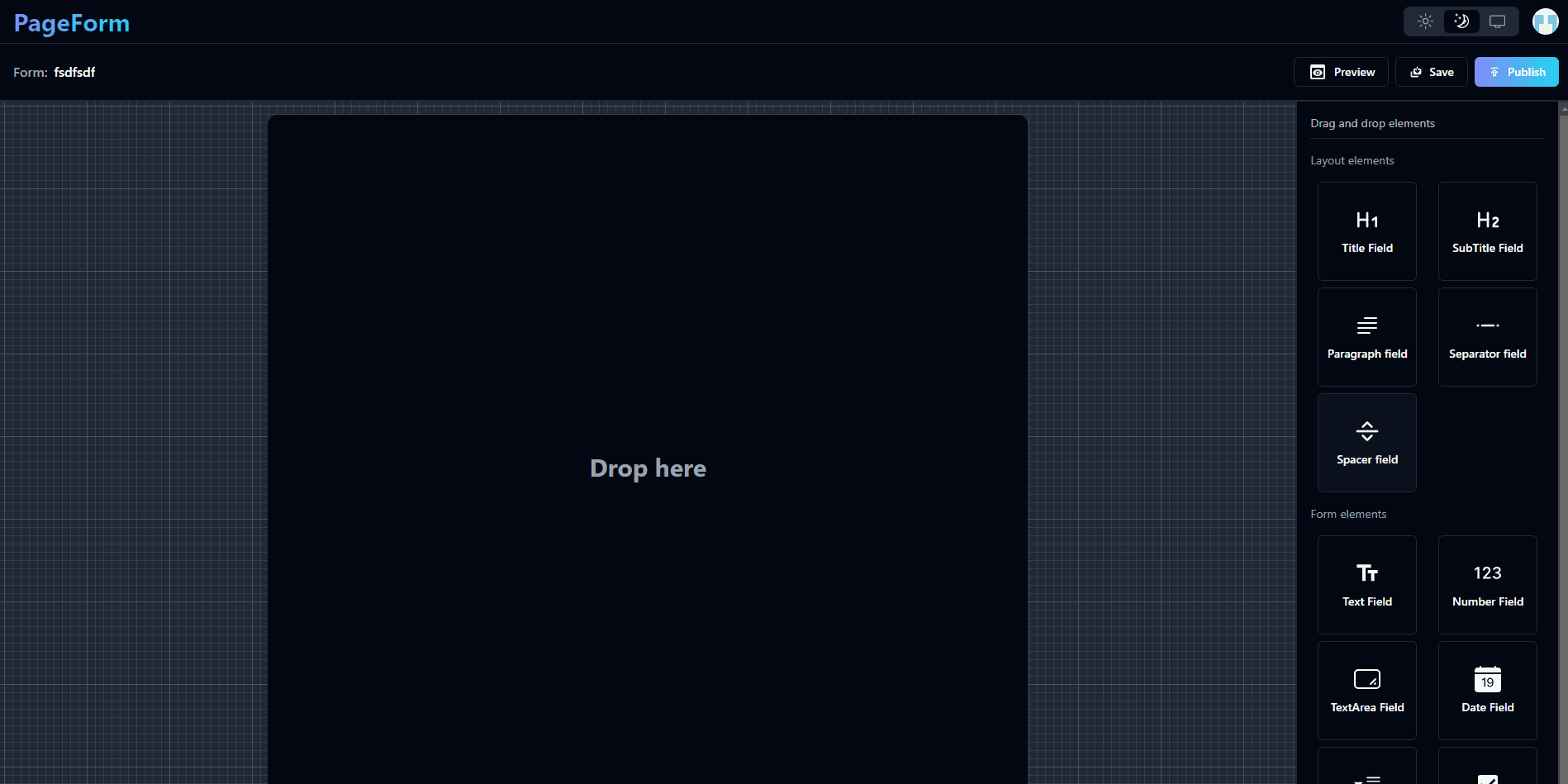 PageForm preview